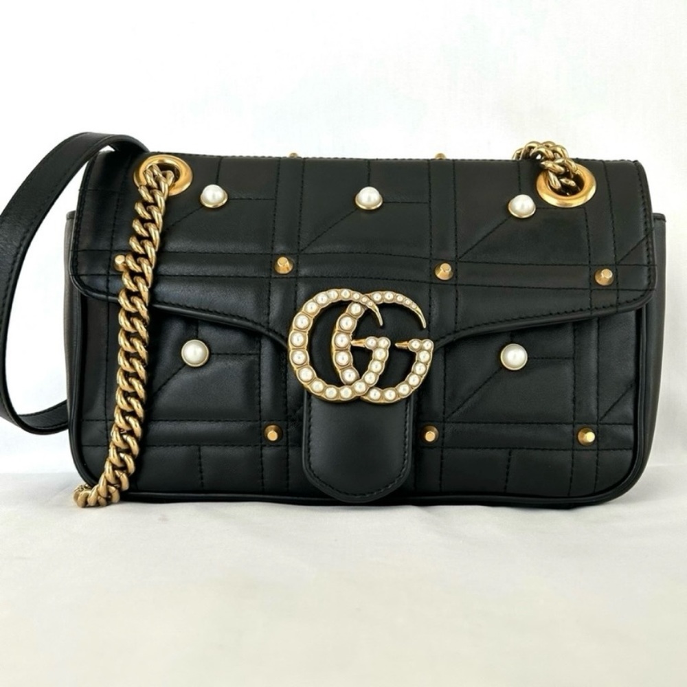 ❌SOLD❌GUCCI GG MARMONT MATELASSE PEARL GOLD STUDDED SMALL SHOULDER BAG